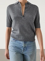 Cutwork sweater with polo collar