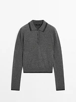 Contrast knit sweater with polo collar