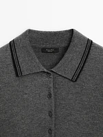 Contrast knit sweater with polo collar