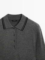 Contrast knit sweater with polo collar