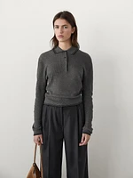 Contrast knit sweater with polo collar