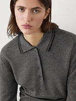 Contrast knit sweater with polo collar