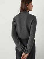 Contrast knit sweater with polo collar