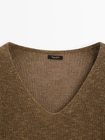 Cotton blend knit V-neck sweater