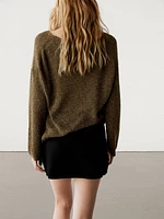 Cotton blend knit V-neck sweater