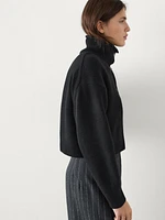 Cropped cardigan with funnel neck