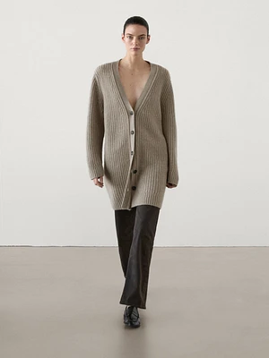 100% cashmere long purl knit cardigan