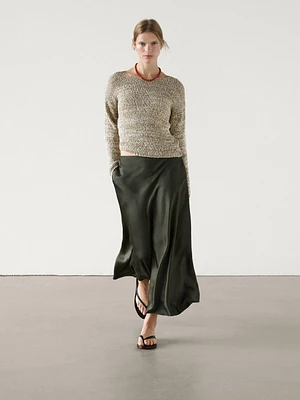 Cotton blend melange knit sweater