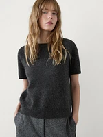 Brushed wool blend short sleeve sweater