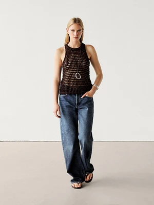 Cotton blend cutwork top