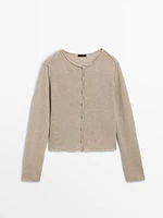 Overlocked knit wool blend cardigan