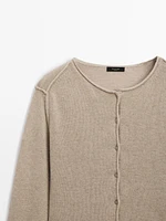 Overlocked knit wool blend cardigan