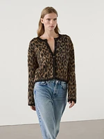 Wool and alpaca blend animal print cardigan