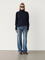 Wool blend knit sweater with high neck