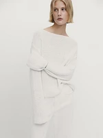 Cotton knit boat neck sweater