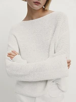 Cotton knit boat neck sweater