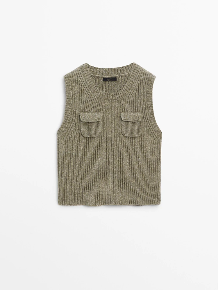 Ribbed knit vest with pocket details