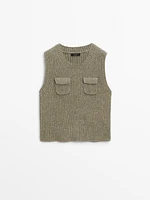 Ribbed knit vest with pocket details