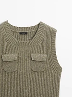 Ribbed knit vest with pocket details