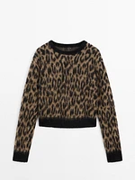 Wool blend animal print knit sweater