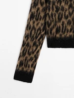 Wool blend animal print knit sweater