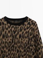 Wool blend animal print knit sweater