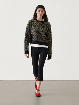 Wool blend animal print knit sweater