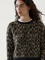 Wool blend animal print knit sweater