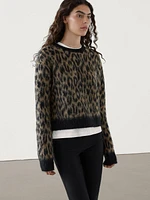 Wool blend animal print knit sweater