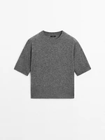 Short sleeve wool blend sweater