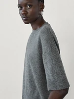 Short sleeve wool blend sweater