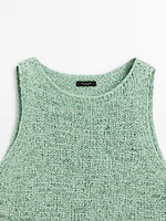 Flecked cotton blend knit top