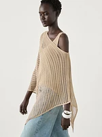 Semi-sheer asymmetric knit cape