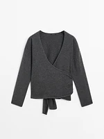 100% wool knit cardigan with bow