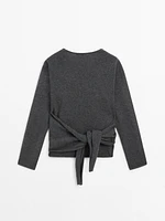 100% wool knit cardigan with bow