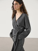 100% wool knit cardigan with bow