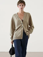 Long 100% wool knit cardigan