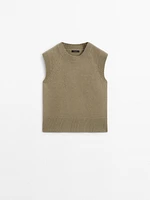 Wool blend knit waistcoat with ribbed trims