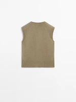 Wool blend knit waistcoat with ribbed trims