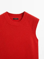 Wool and cashmere vest with ribbed trim