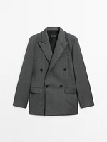 Double-breasted 100% wool blazer co-ord