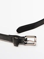 Leather belt with square buckle