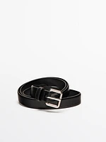 Leather belt with square buckle