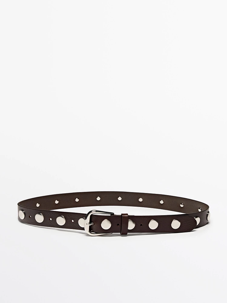 Studded nappa leather belt