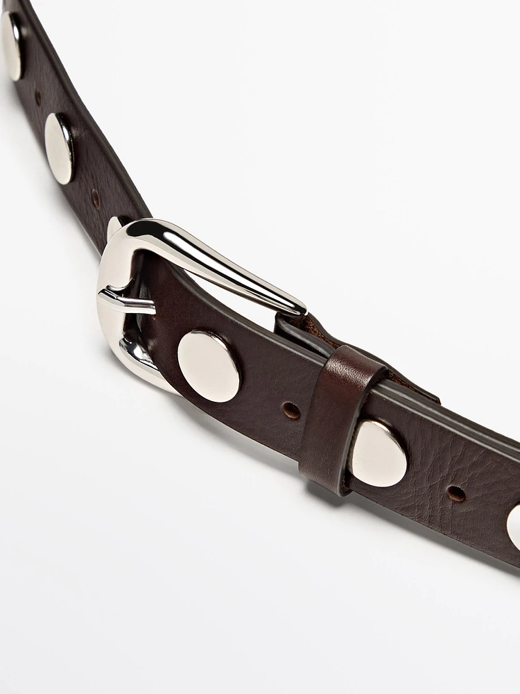 Studded nappa leather belt