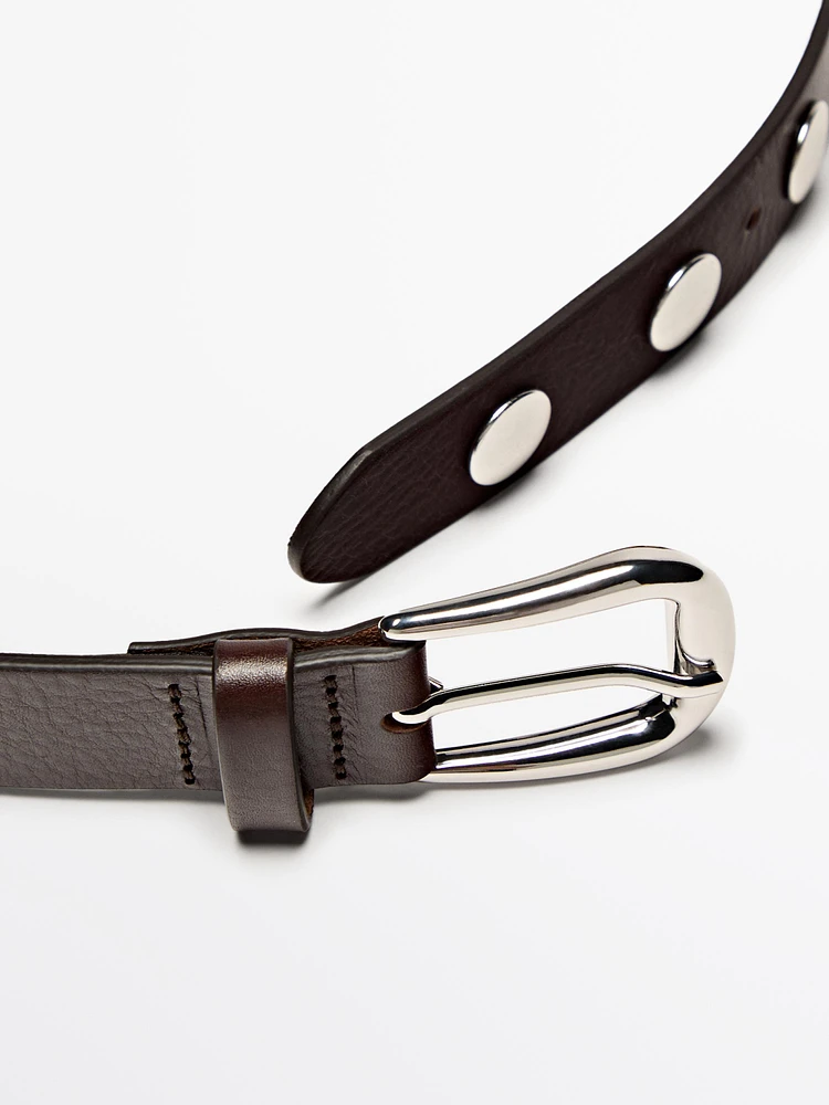 Studded nappa leather belt