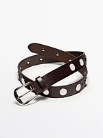 Studded nappa leather belt