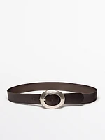 Nappa leather belt with oval buckle