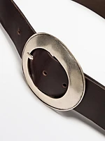 Nappa leather belt with oval buckle