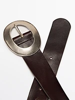 Nappa leather belt with oval buckle